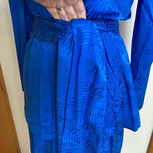 Stanley Sherman Vibrant Royal Blue Jumpsuit 2pc Silk Rose Jacquard Pattern - Picture 9 of 15